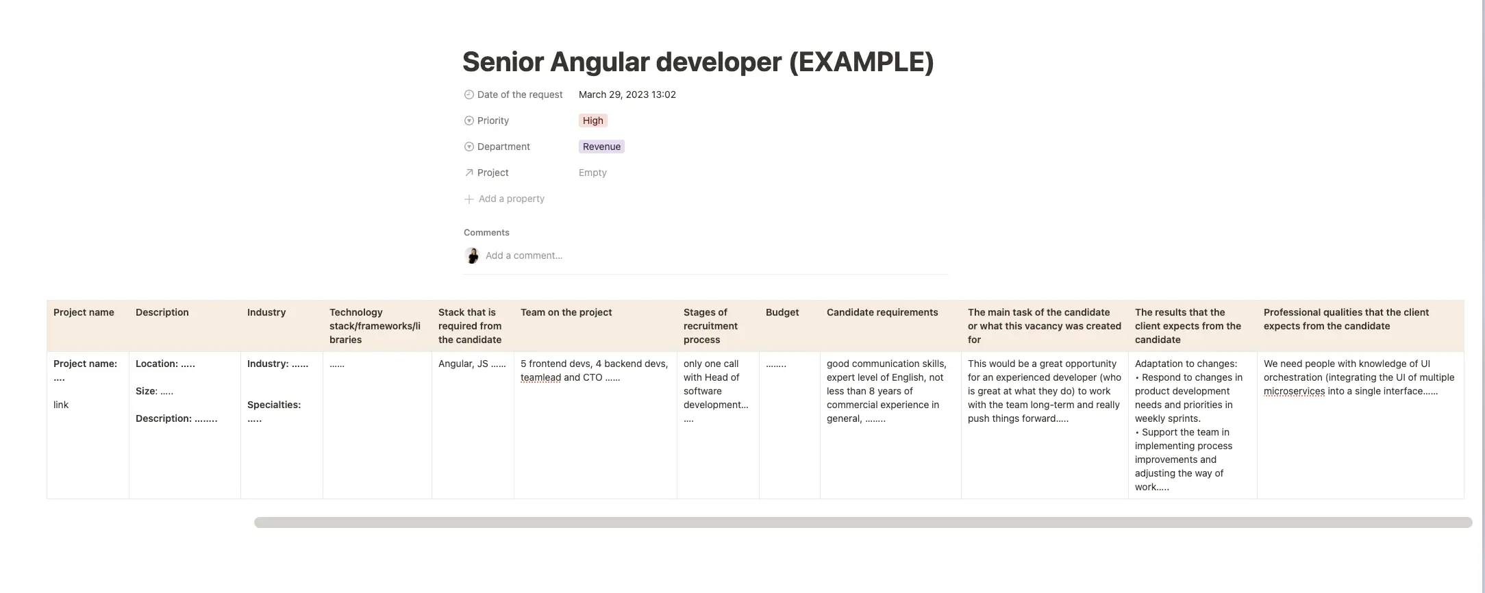 Hire frontend developer example