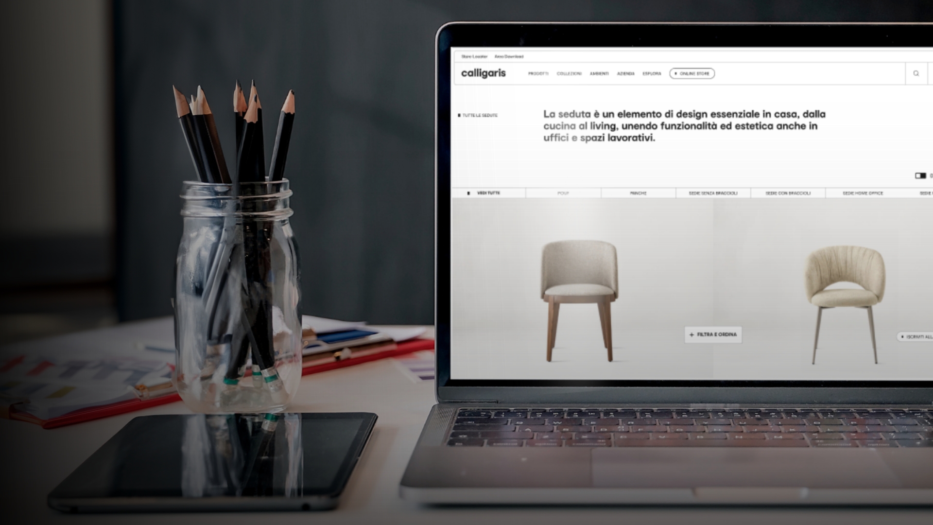 Computer mock up calligaris website seatings chairs