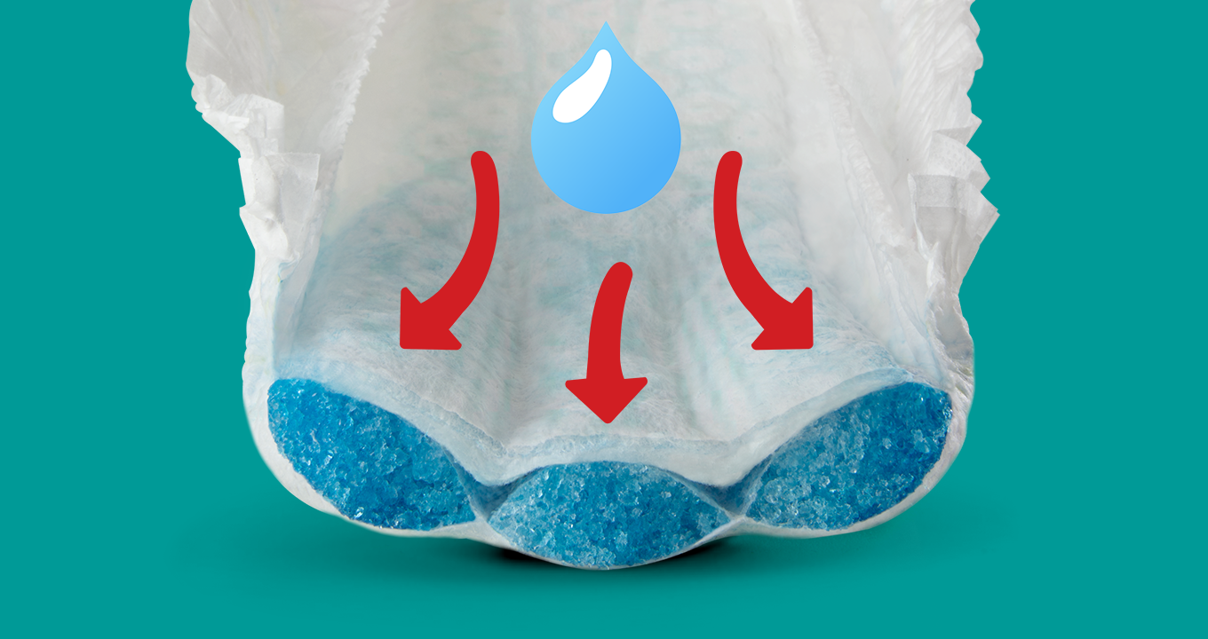 Image montrant une goutte absorbée par le coeur absorbant de la couche-culotte