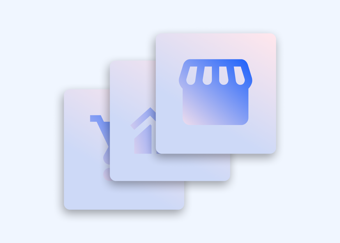 A 3D-rendered graphic featuring three overlapping icons: a storefront, an upward-trending graph, and a shopping cart. This illustrates the interconnected roles of retail media networks in both online and in-person shopping, highlighting their growth and expansion.