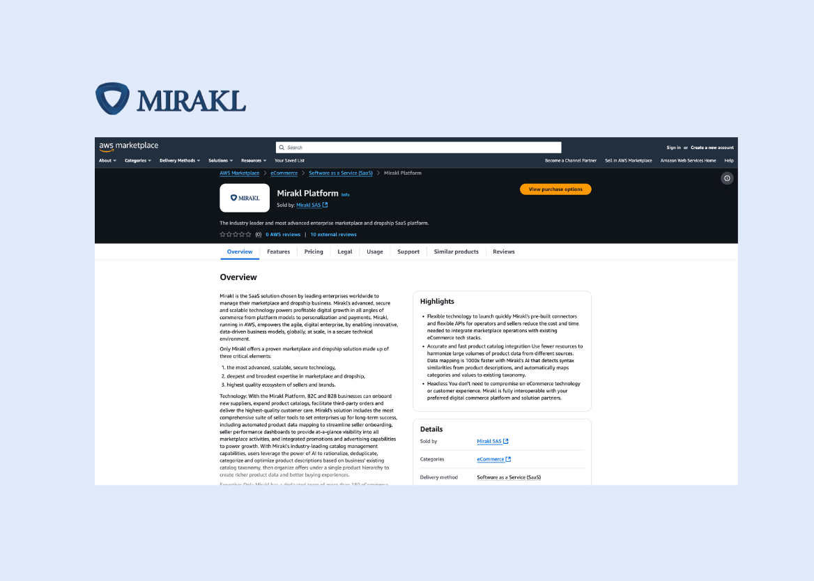 Mirakl Platform now available on AWS Marketplace to Support Customers