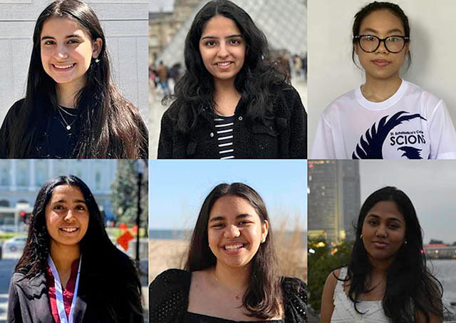 Six headshots of young women who won the Slingshot Challenge by working together on an application to fight food waste