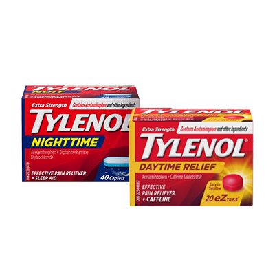 Two packets of TYLENOL® Nighttime and Body Pain Nighttime caplets , 40 caplets each