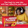 Women wearing headphones and studying, TYLENOL® Daytime Relief, and a banner of “Get back to your day with fast, effective pain relief