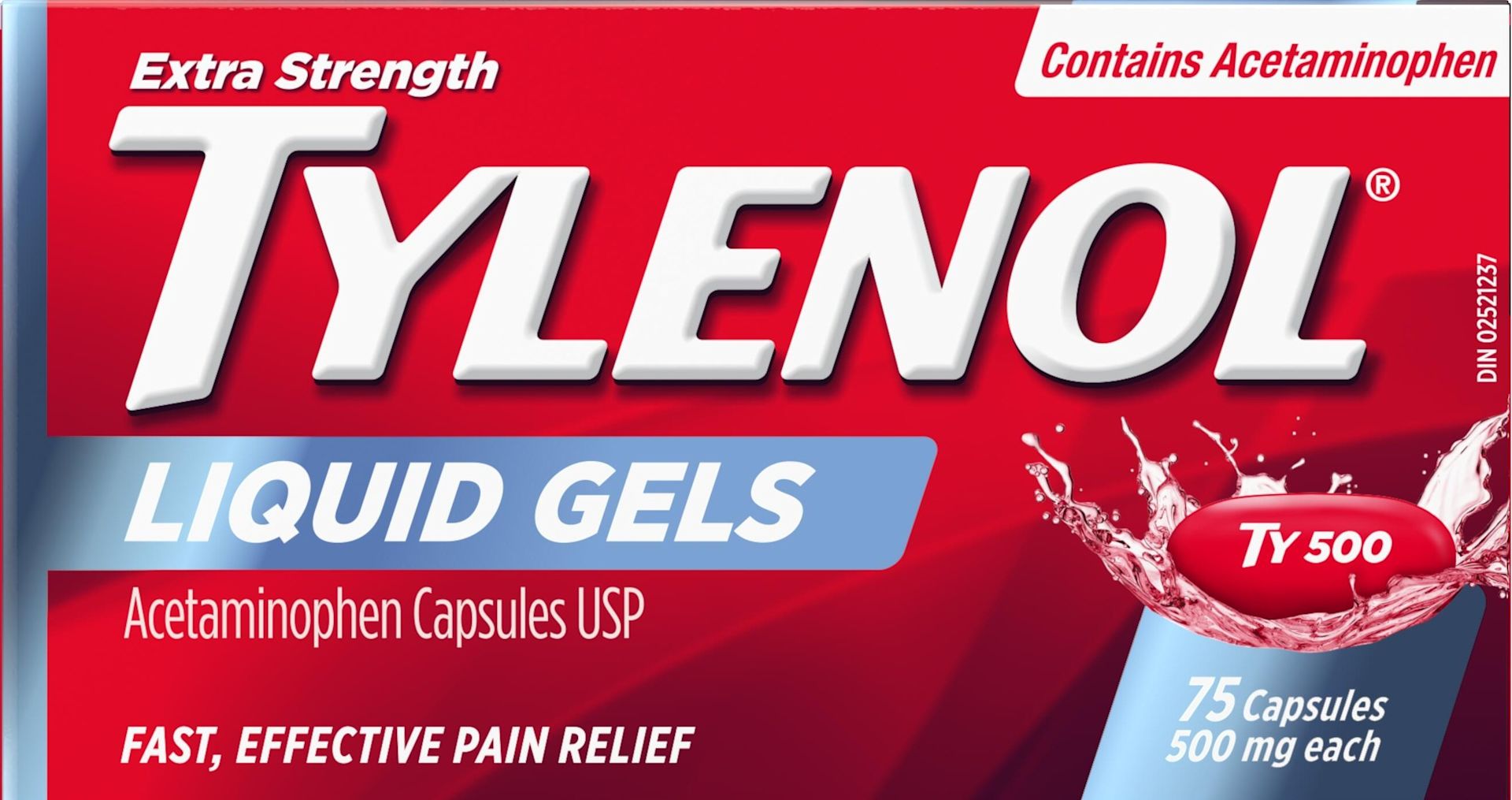 vue de face de gélules Tylenol® Extra fort, flacon de 75 unités