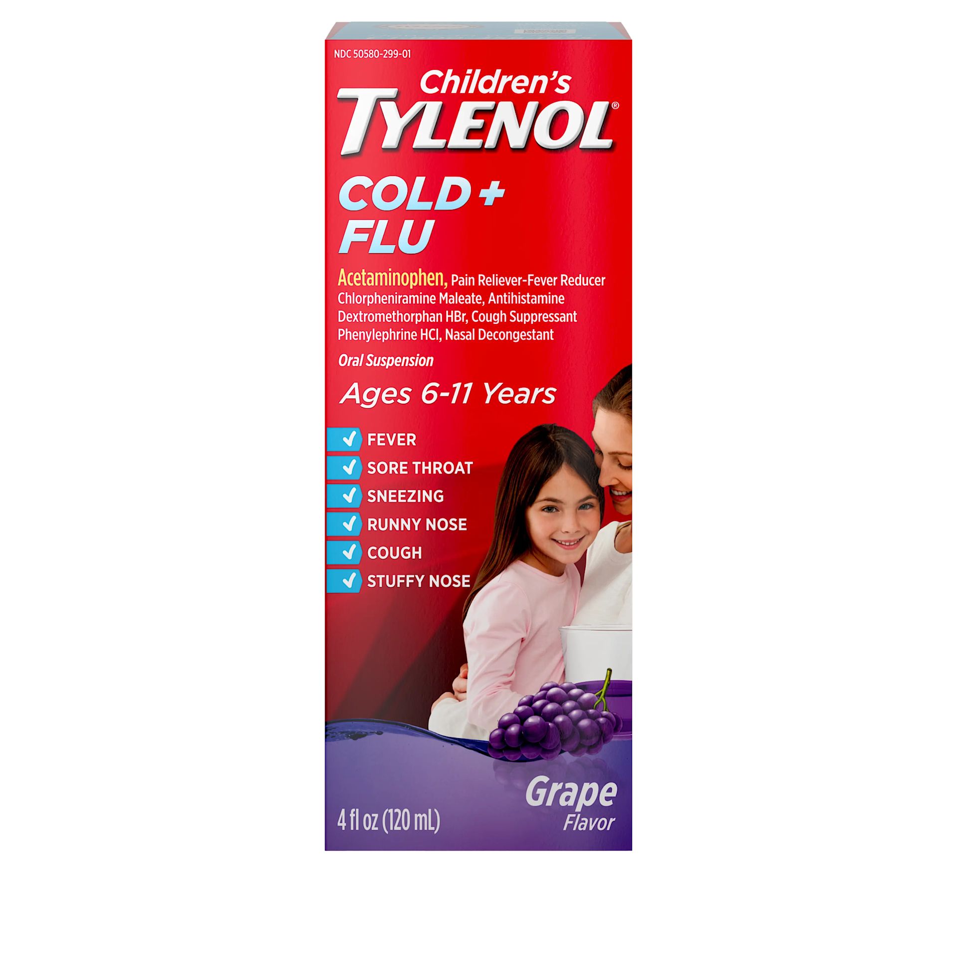 Children's Tylenol® Cold + Flu oral suspension with acetaminophen in grape flavor