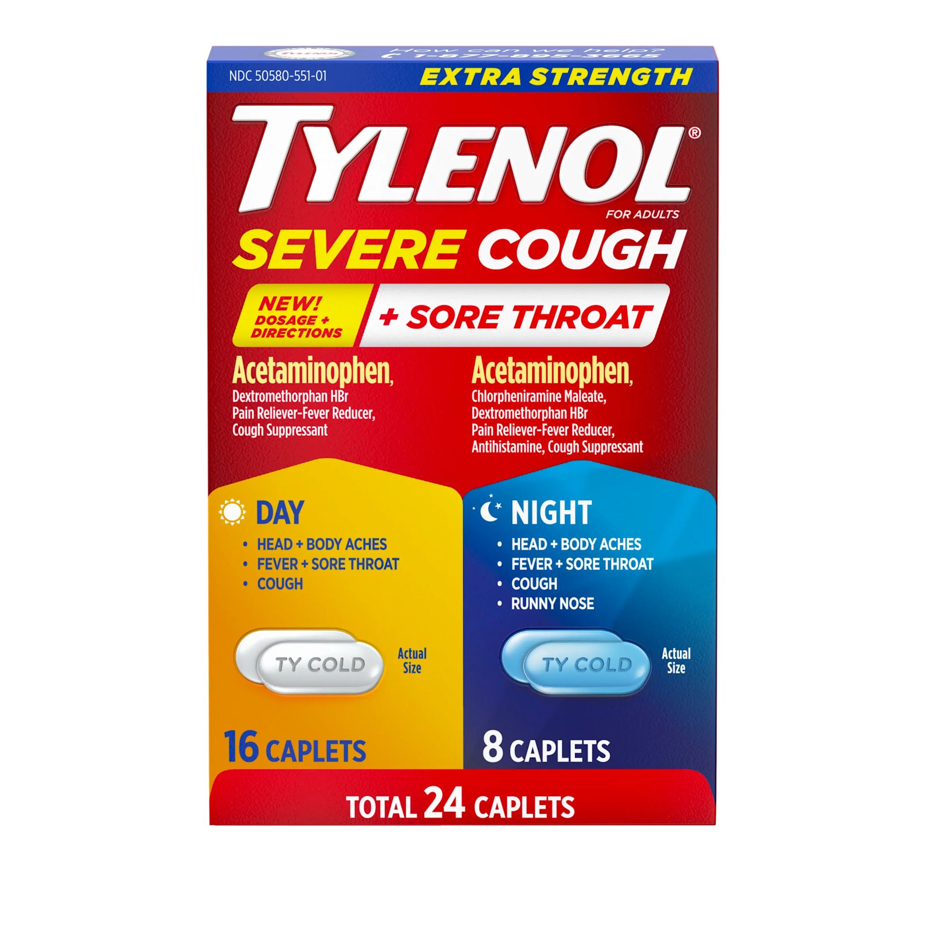 TYLENOL® Extra Strength Cough + Sore Throat Day & Night Caplets