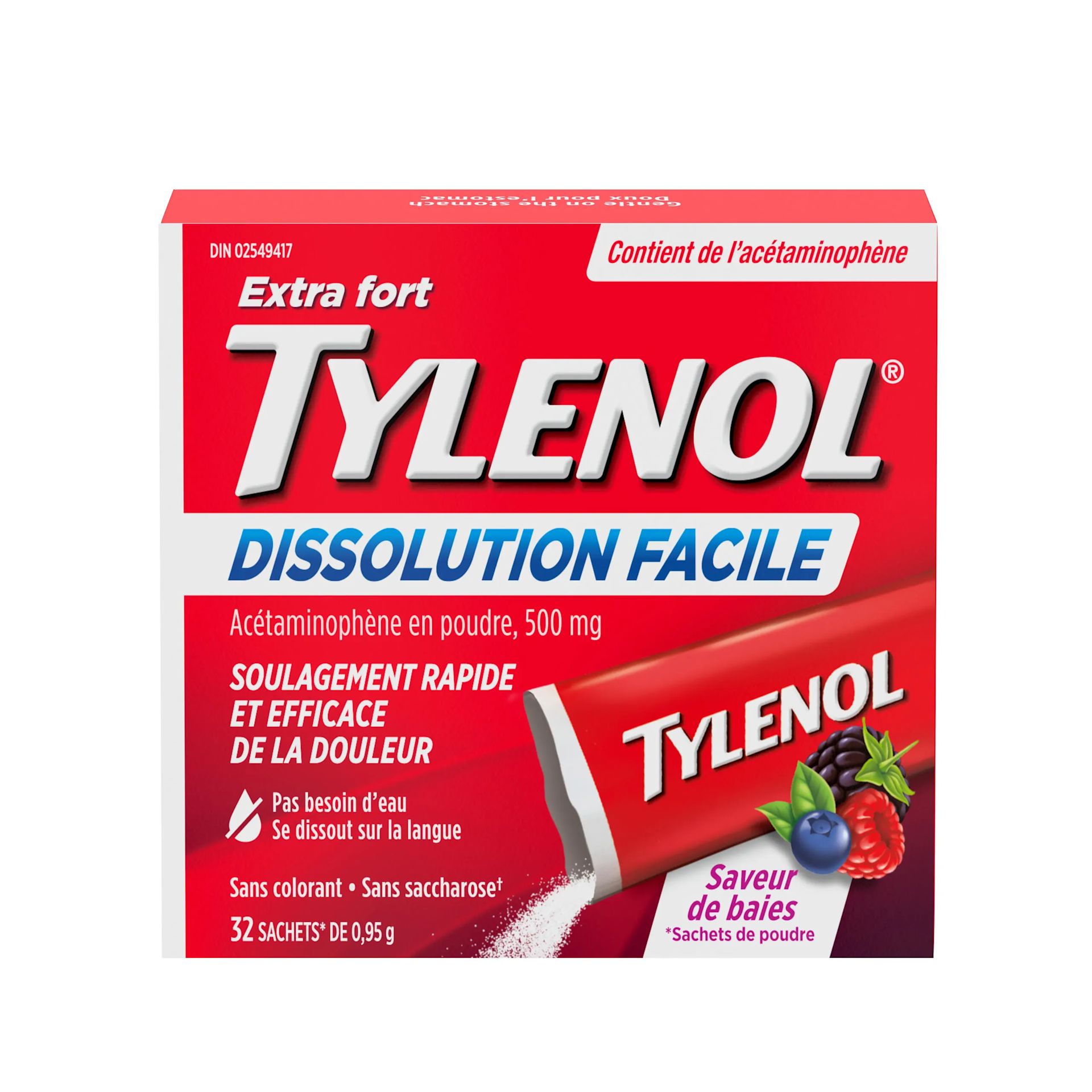 TYLENOL® Dissolution facile  Soulagement de la douleur et de la fièvre pour adultes,  Sachets de poudre sur le pouce