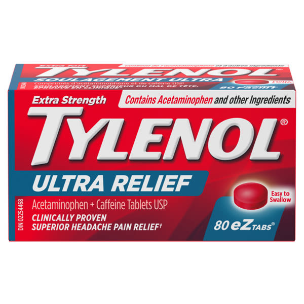 A packet of TYLENOL® Ultra Relief for Headache and Migraine Pain, 80 EZ tablets