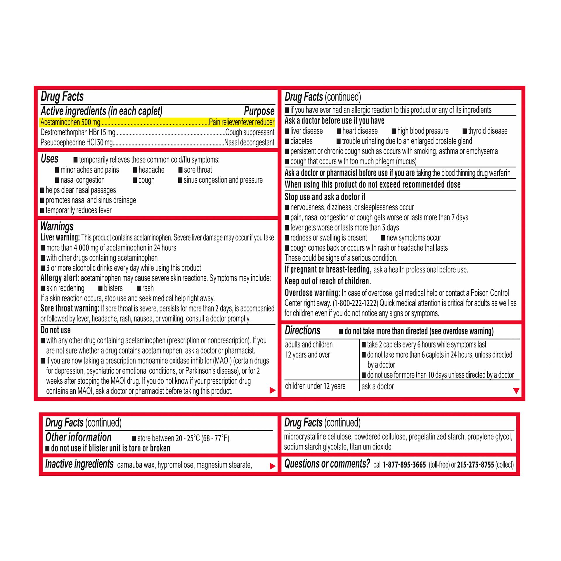 TYL 300450147240 Extra Strength COLD FLU ML ACT DT CPLT 24CT DF Drug facts
