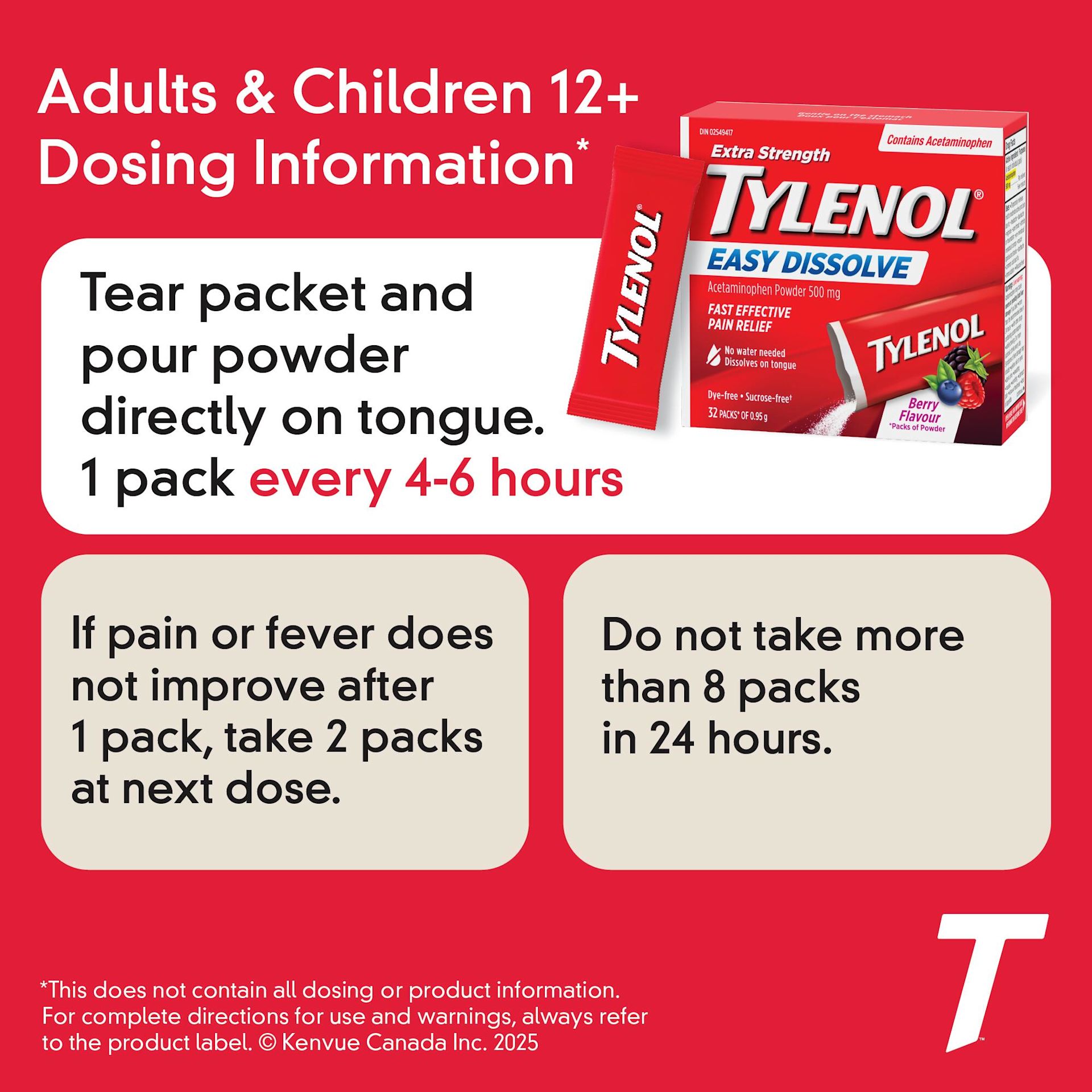 TYLENOL EASY DISSOLVE dosing information 
