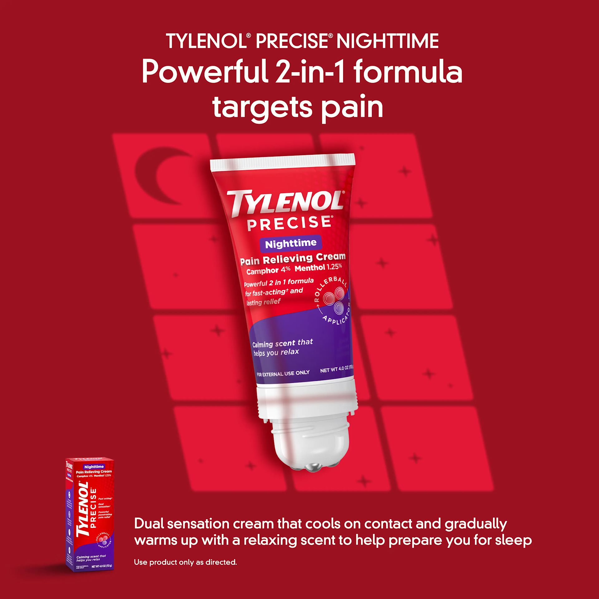 HIGH NA TYL PRECISE-NT-Cream ATF4 2 3300x3300px 300dpis RGB v5 130225 Original file TYLENOL® PRECISE® Nighttime Pain Relieving Cream