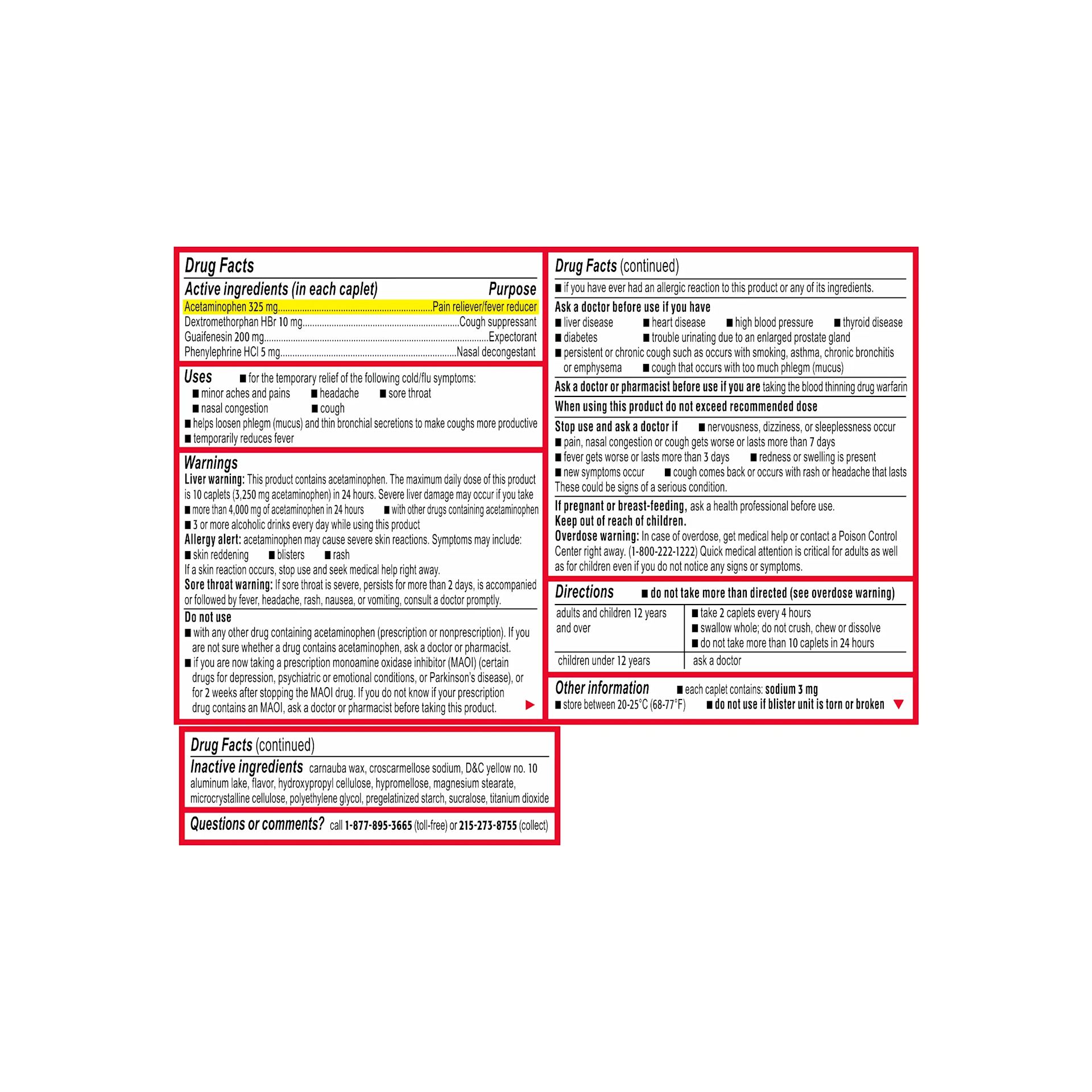 TYL 300450270269 ColdAndFluSevere 24ct DF Drug facts