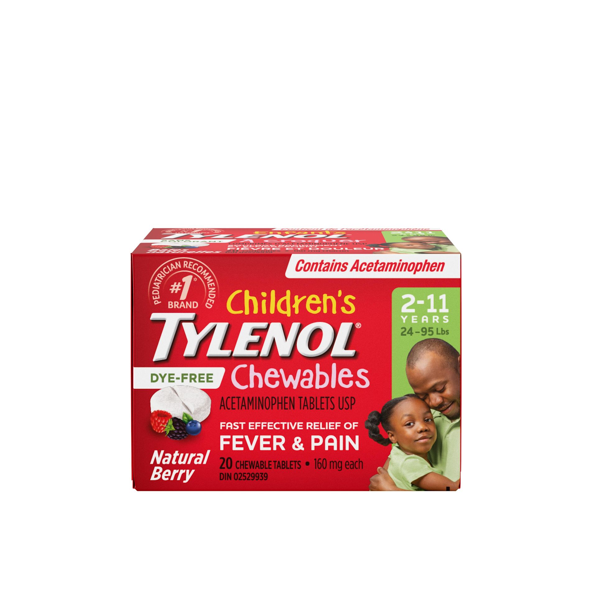 Comprimés à croquer sans colorant TYLENOL Enfants pour la fièvre et la douleur, à saveur naturelle de petits fruits