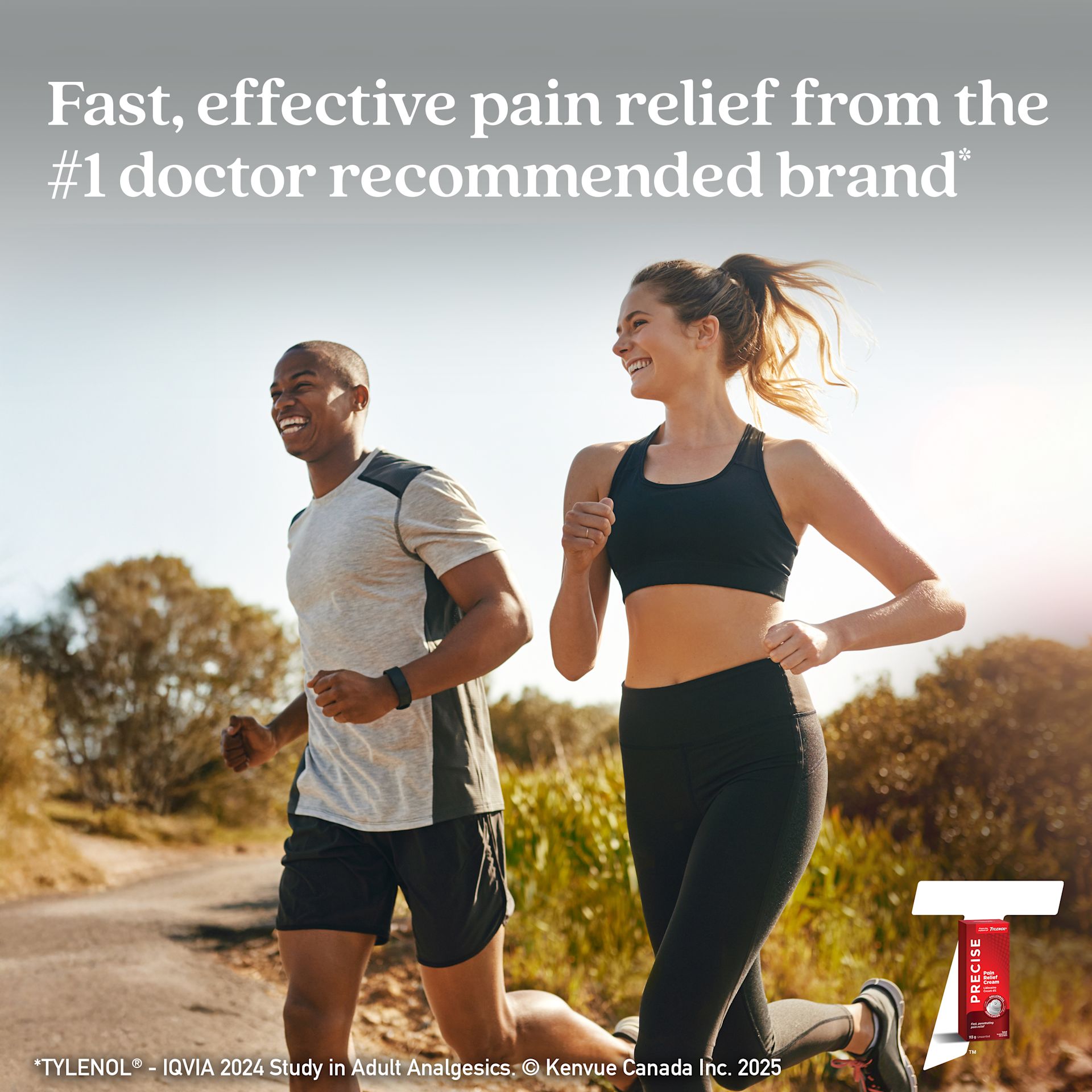 Smiling man and woman jogging outdoors