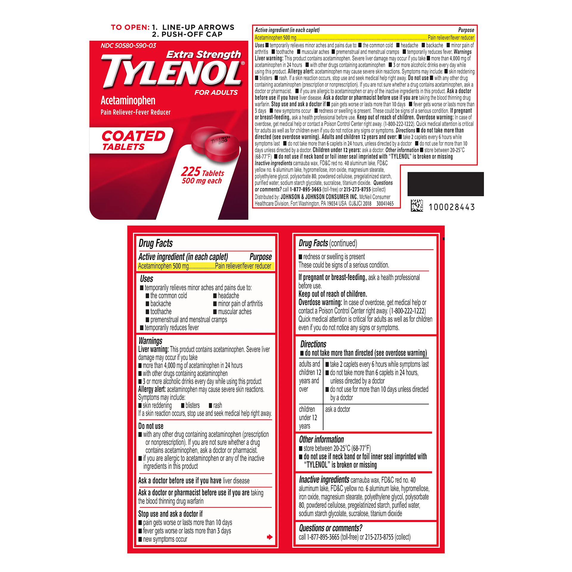TYL 300450499233 30041470 TYLENOL 225CT DF Drug facts