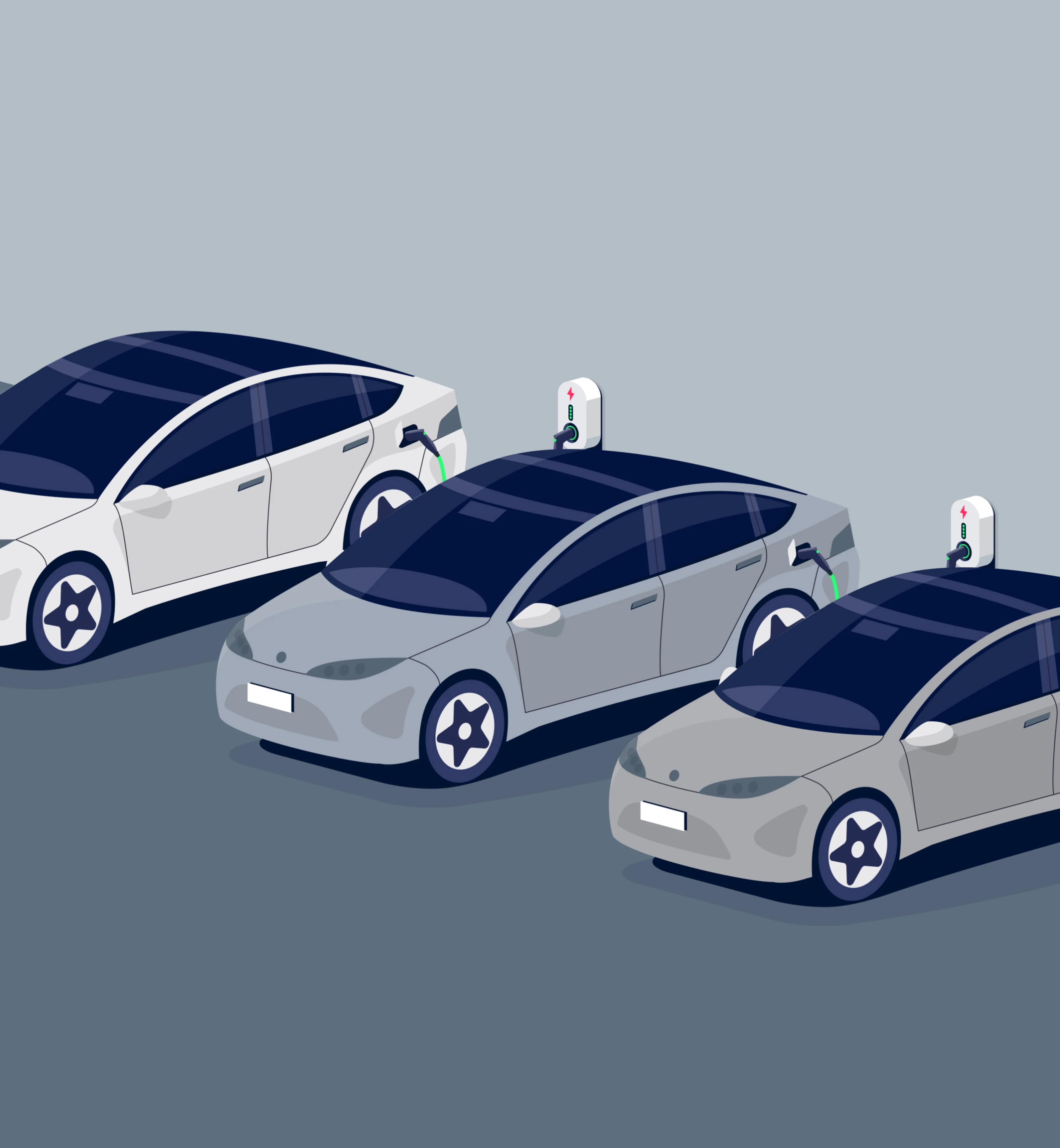 Cars lined up with EV charging