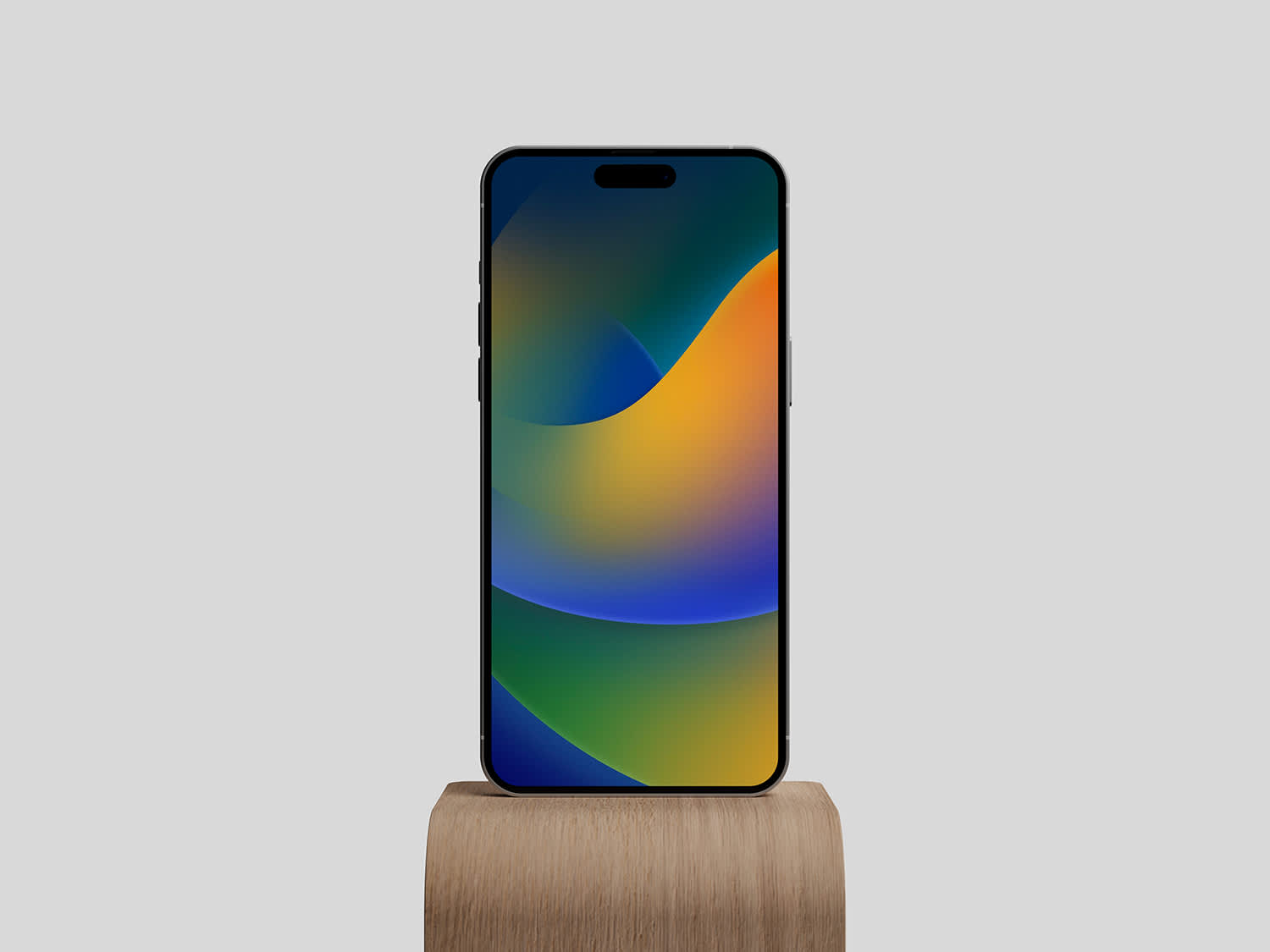 iPhone 14 Pro Max on Wood Stand Mockup by Anthony Boyd Graphics