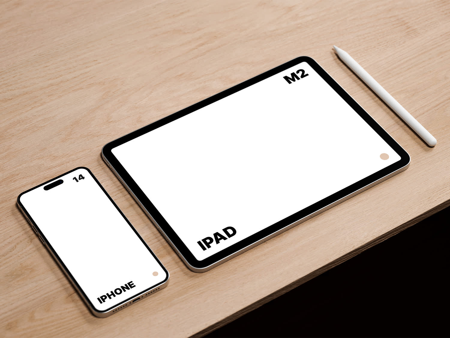 M2 iPad Pro and iPhone 14 Pro Max on Desk Mockup by Anthony Boyd Graphics