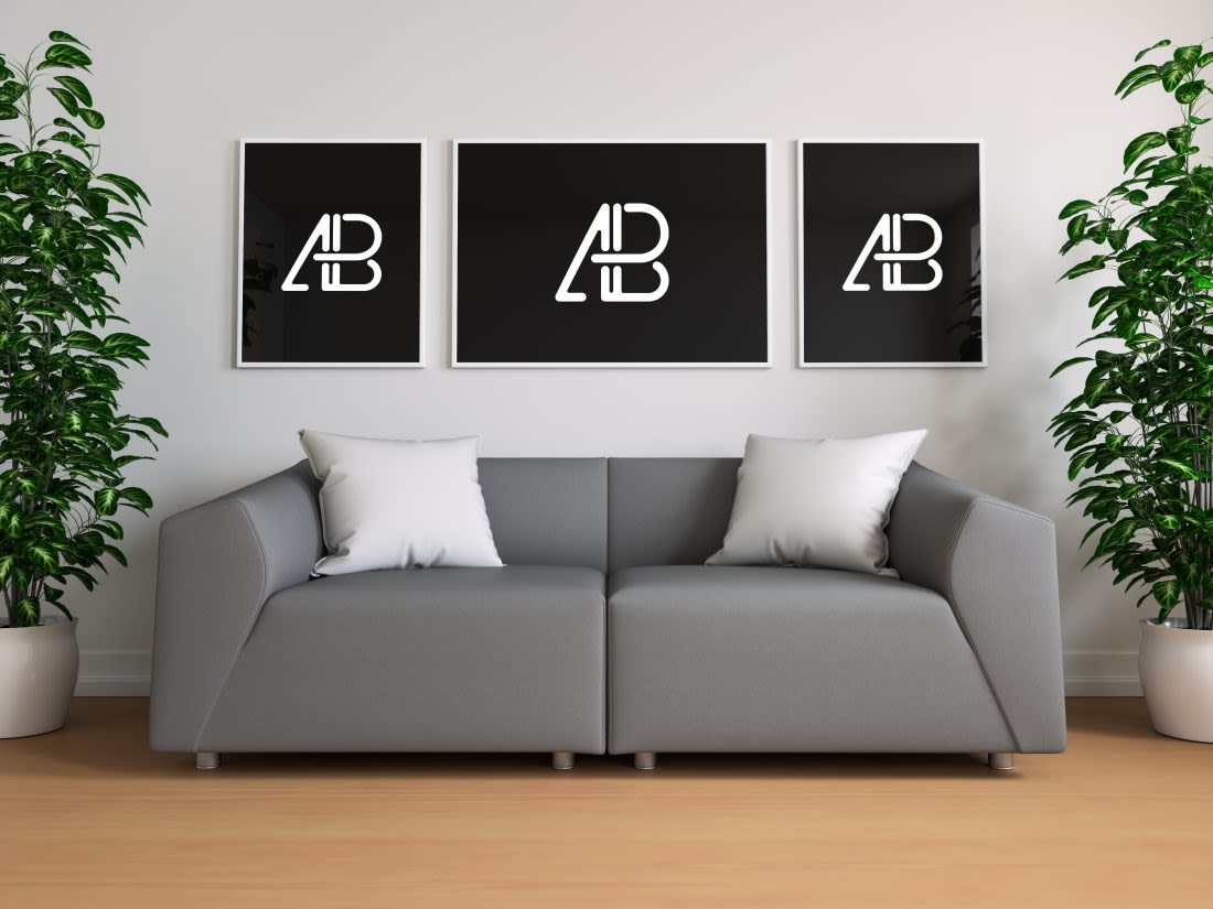 Triple Poster In Living Room Mockup by Anthony Boyd Graphics