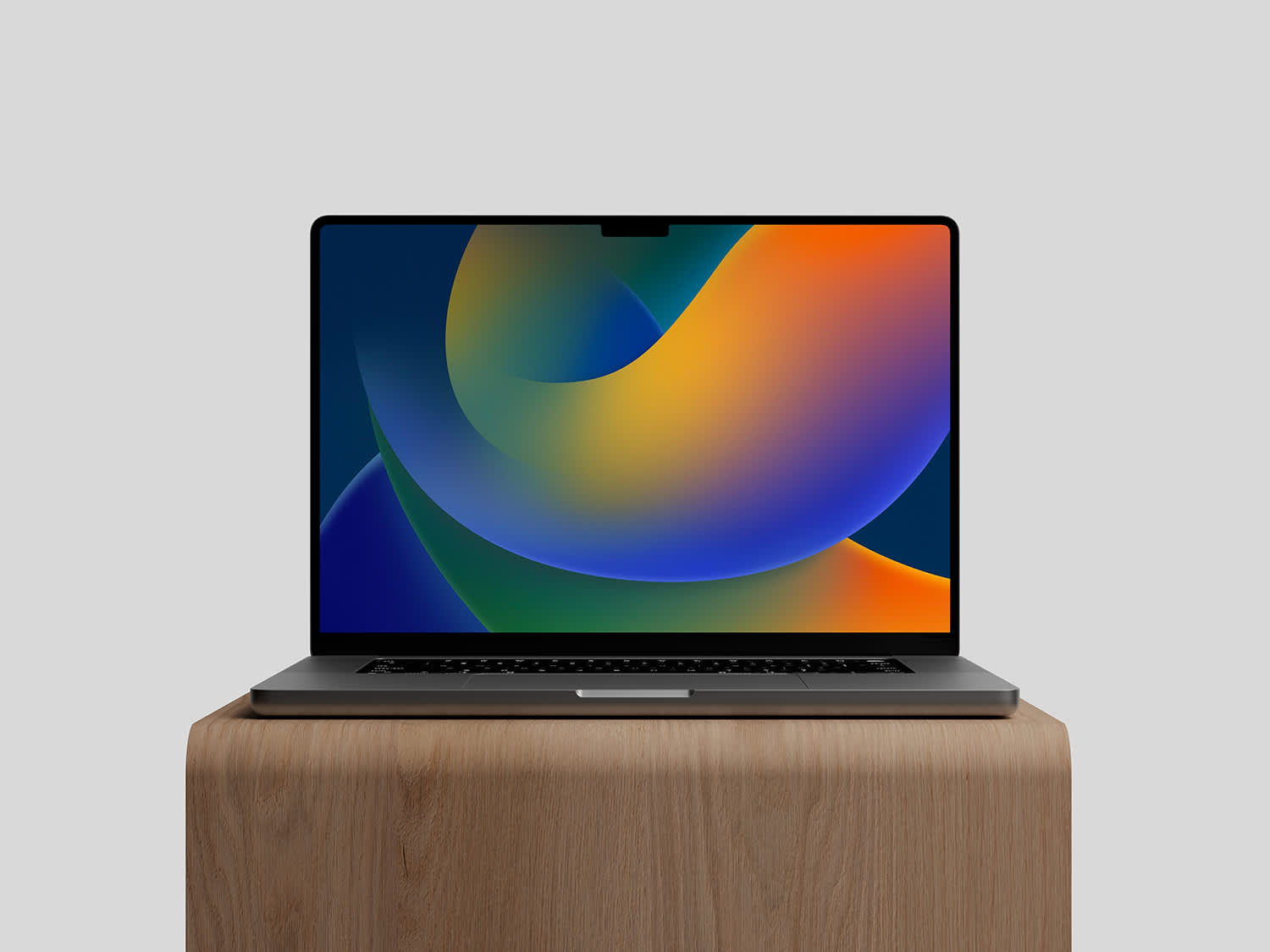 M2 MacBook Pro on Wood Stand Mockup by Anthony Boyd Graphics