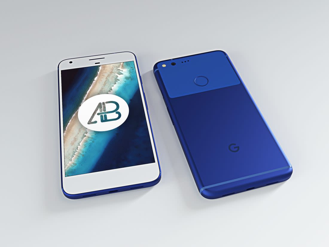 Realistic Really Blue Google Pixel XL Mockup by Anthony Boyd Graphics