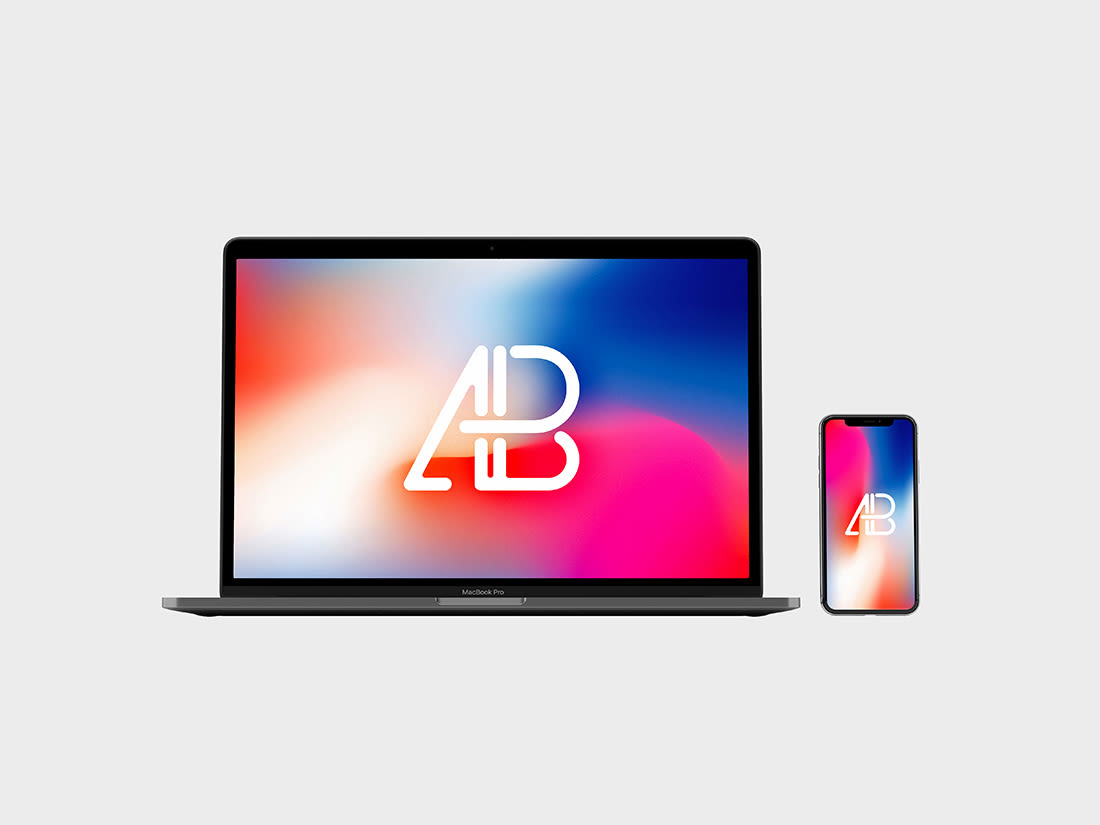 Front View iPhone X and Macbook Pro Mockup by Anthony Boyd Graphics