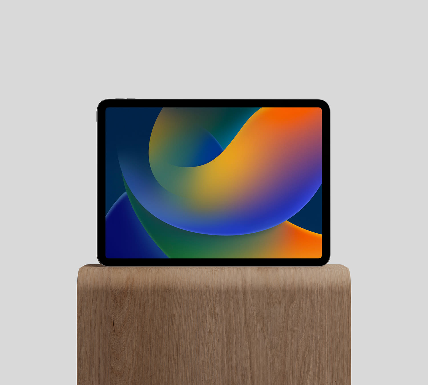 M2 iPad Pro on Wood Stand Mockup by Anthony Boyd Graphics