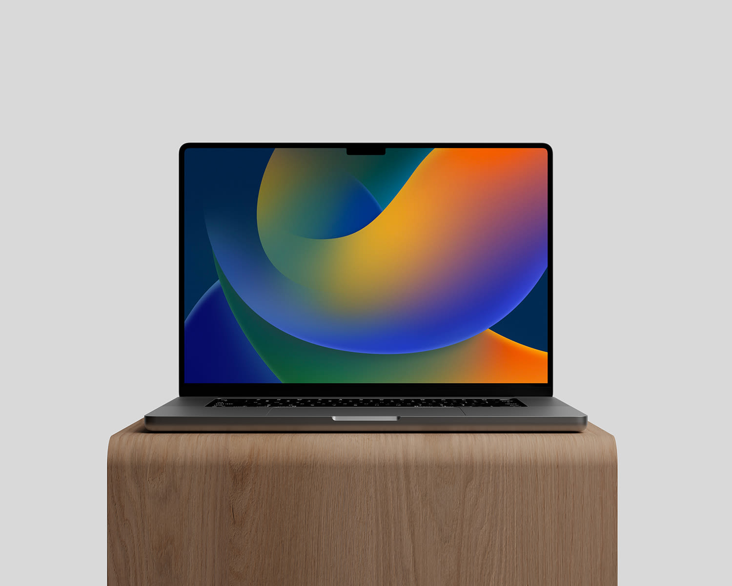 M2 MacBook Pro on Wood Stand Mockup by Anthony Boyd Graphics