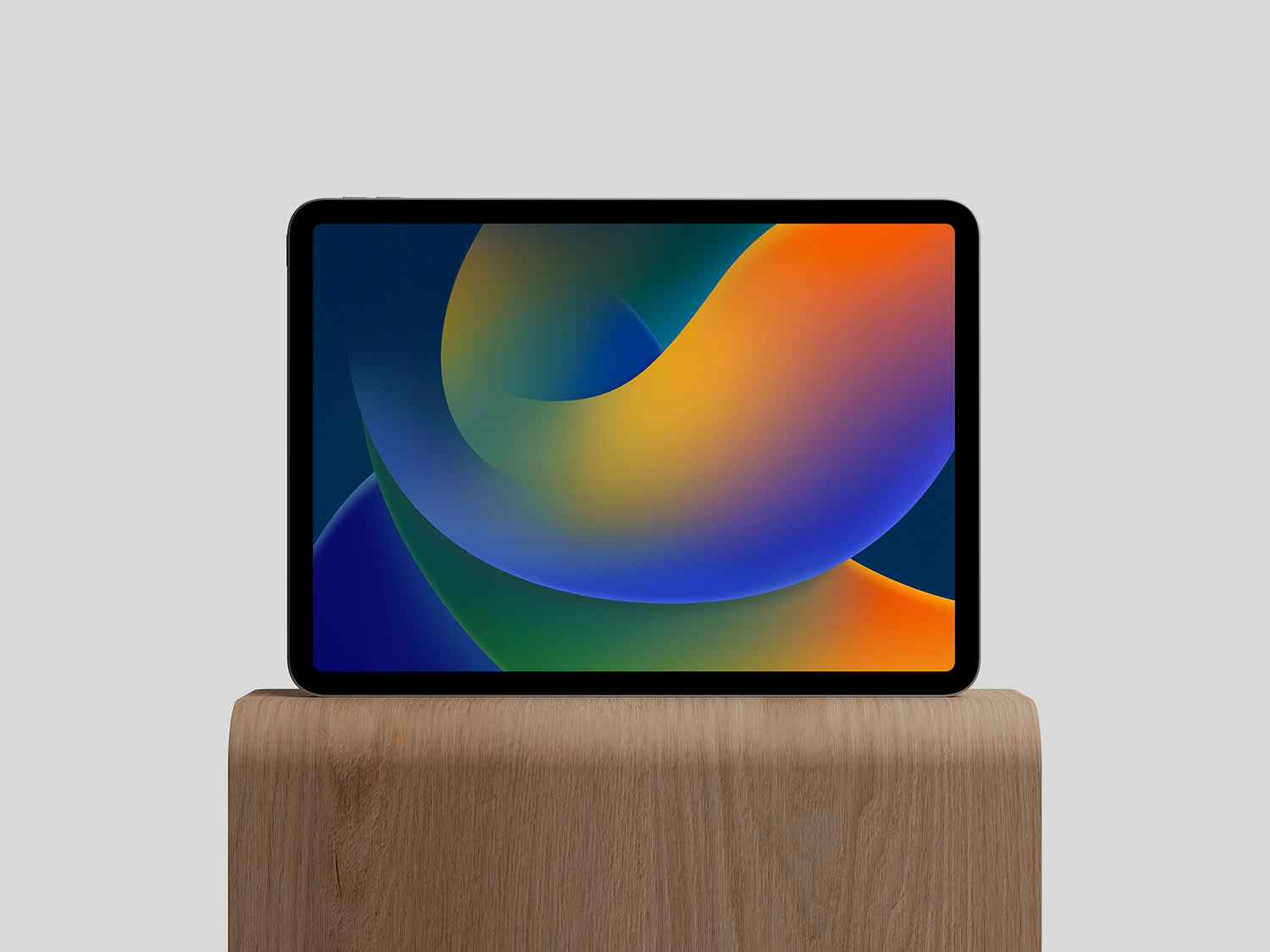 M2 iPad Pro on Wood Stand Mockup by Anthony Boyd Graphics