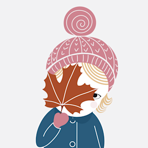 Detailed illustration of a young girl with a leaf and a winter hat