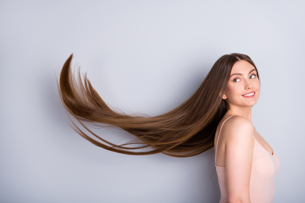 Woman with long hair swirling