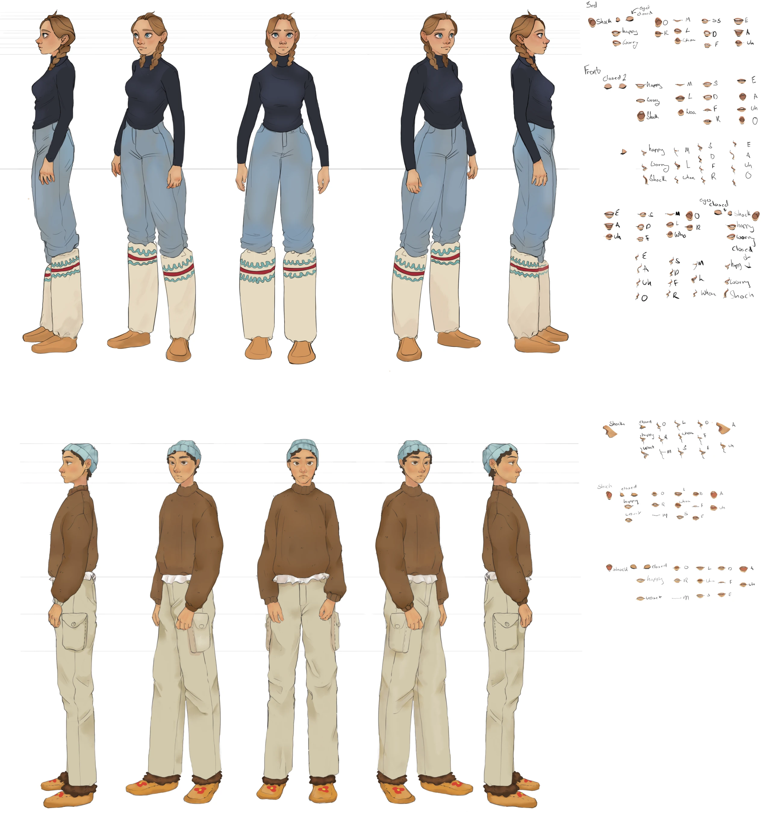 Illustrated character turnaround showing a Yukon youth from multiple angles, created for the Grad Planner app to support character animation and interactive storytelling.