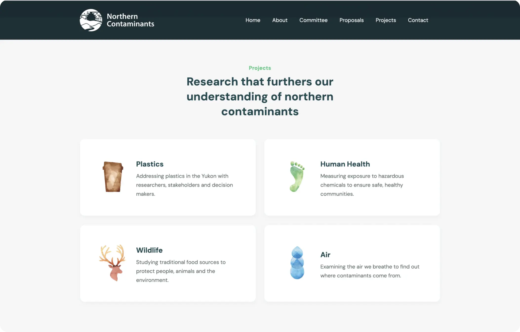 Sample screenshot of Northern Contaminants Program website projects page.
