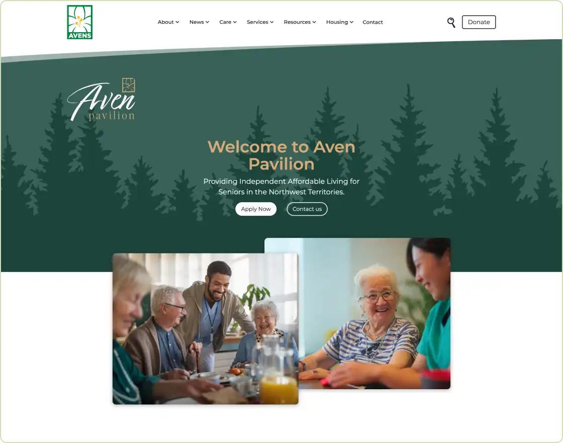 Sample screenshot of Avens housing page.