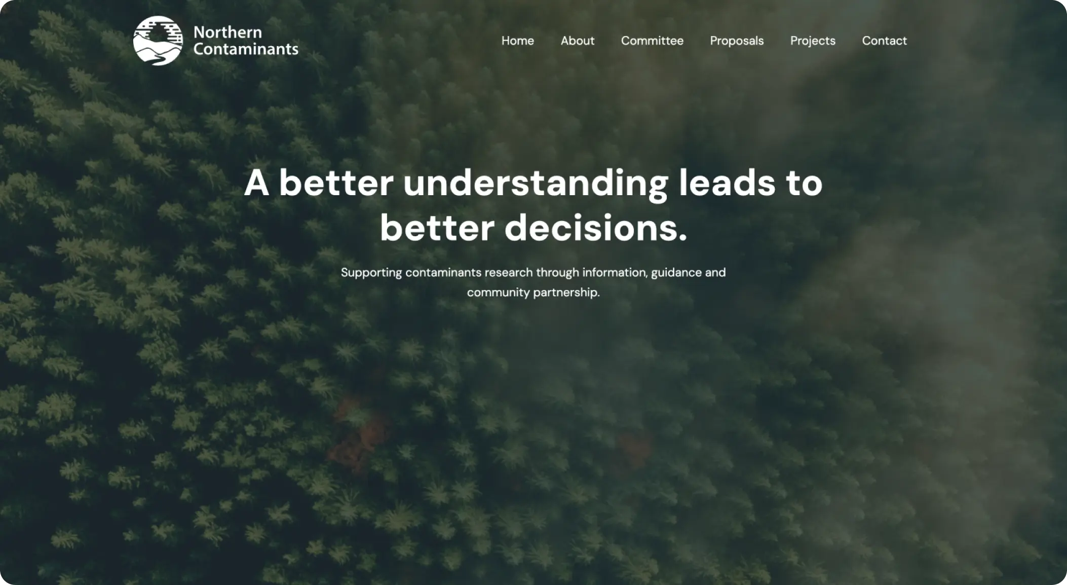 Sample screenshot of Northern Contaminants Program website home page.