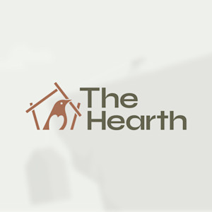 The Hearth brand logo with tagline 'Safe at Home' on a warm-toned background.