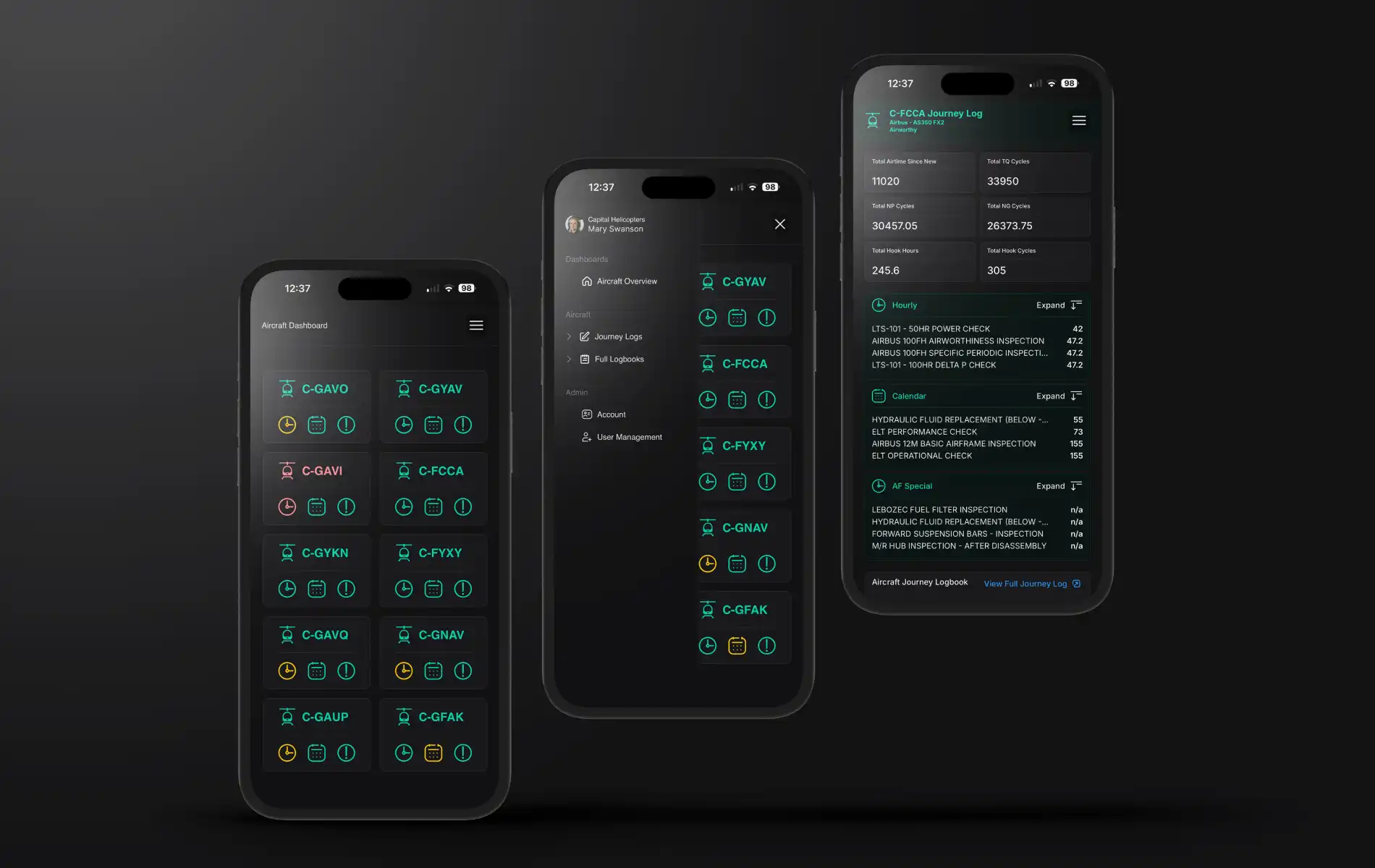 Capital Helicopters custom web app example on mobile devices