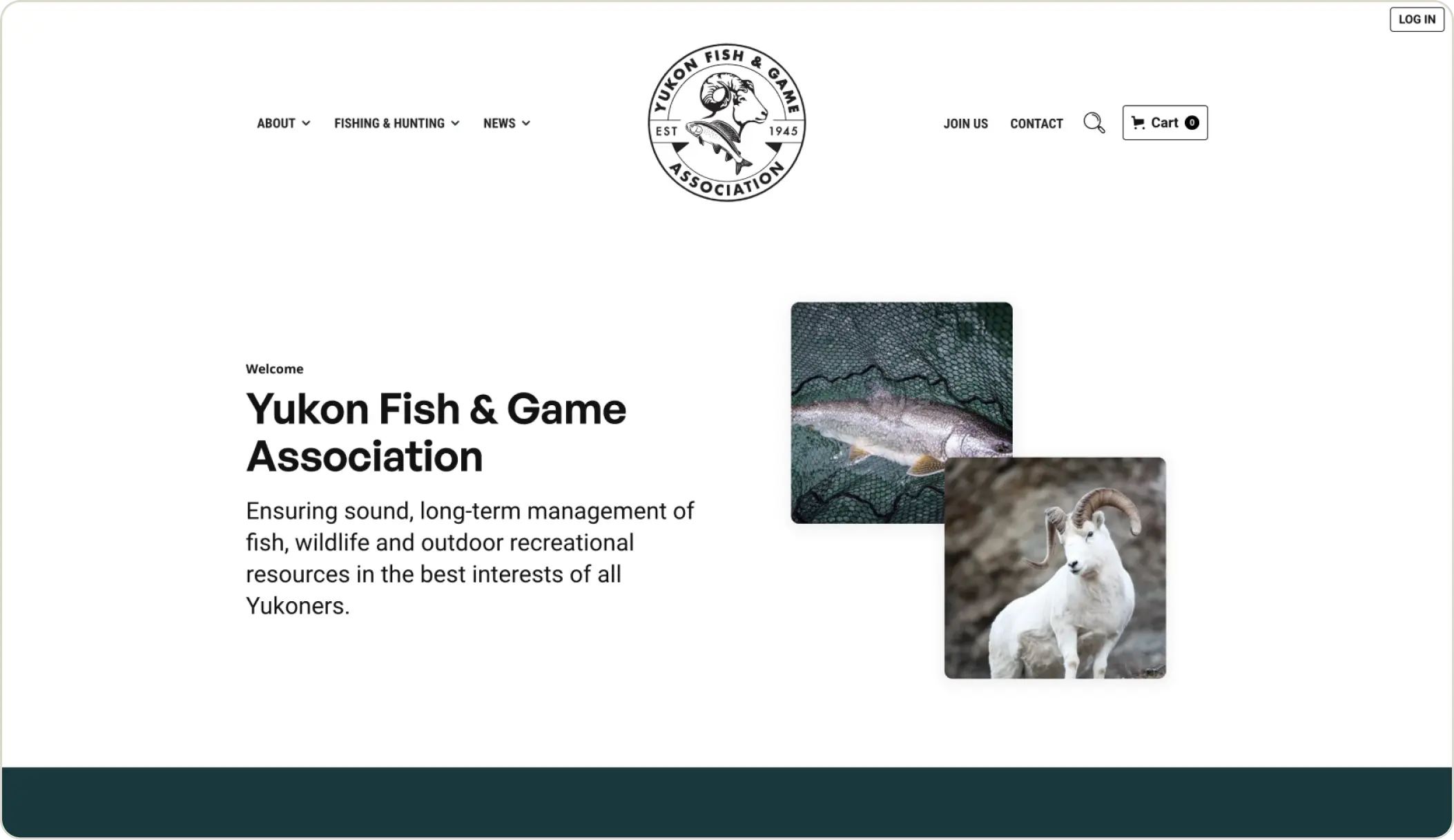 Sample screenshot of Yukon Fish and Game Association website.