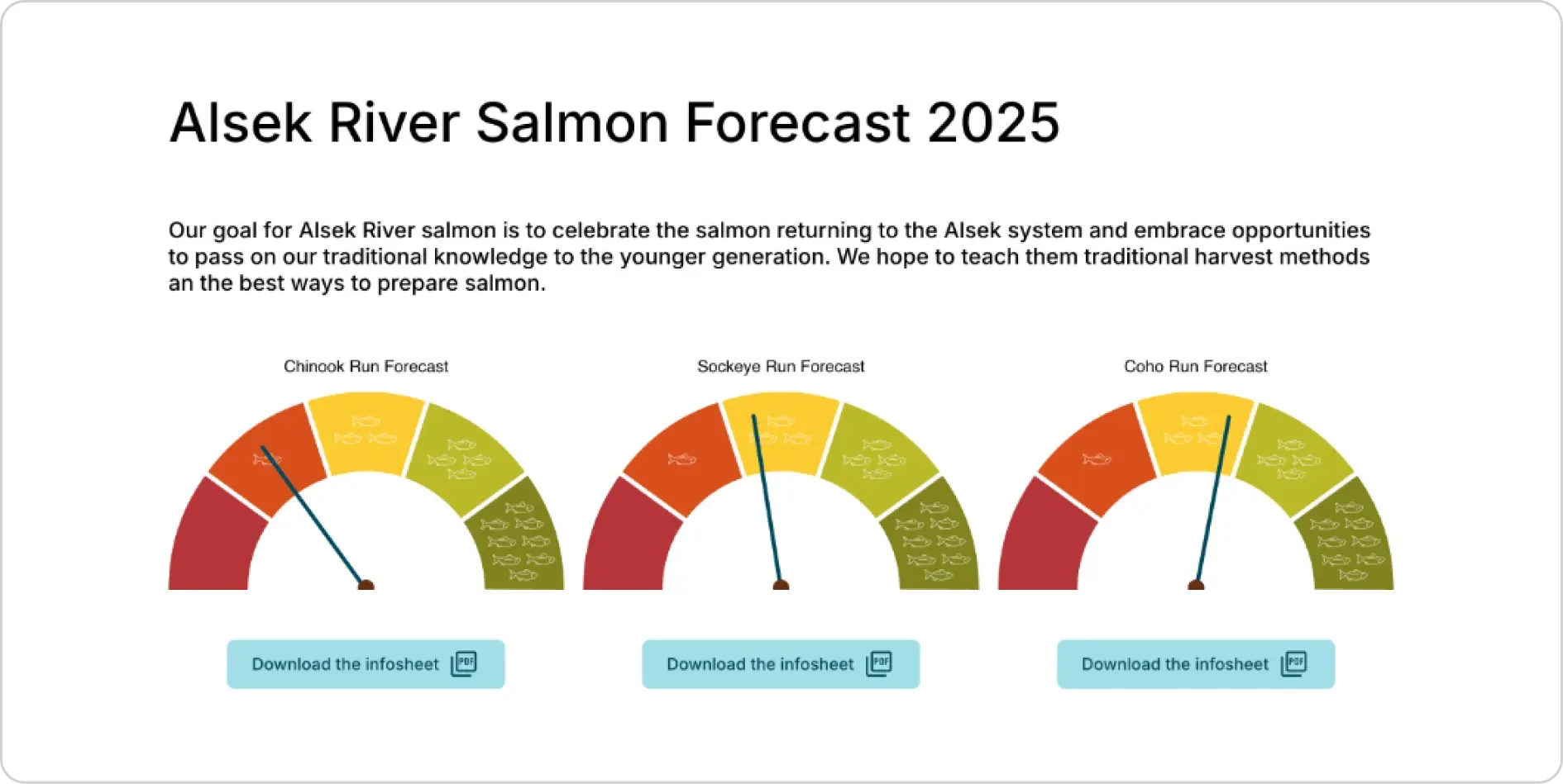 Sample screenshot of Yukon First Nation Salmon Stewardship Alliance river forcasts