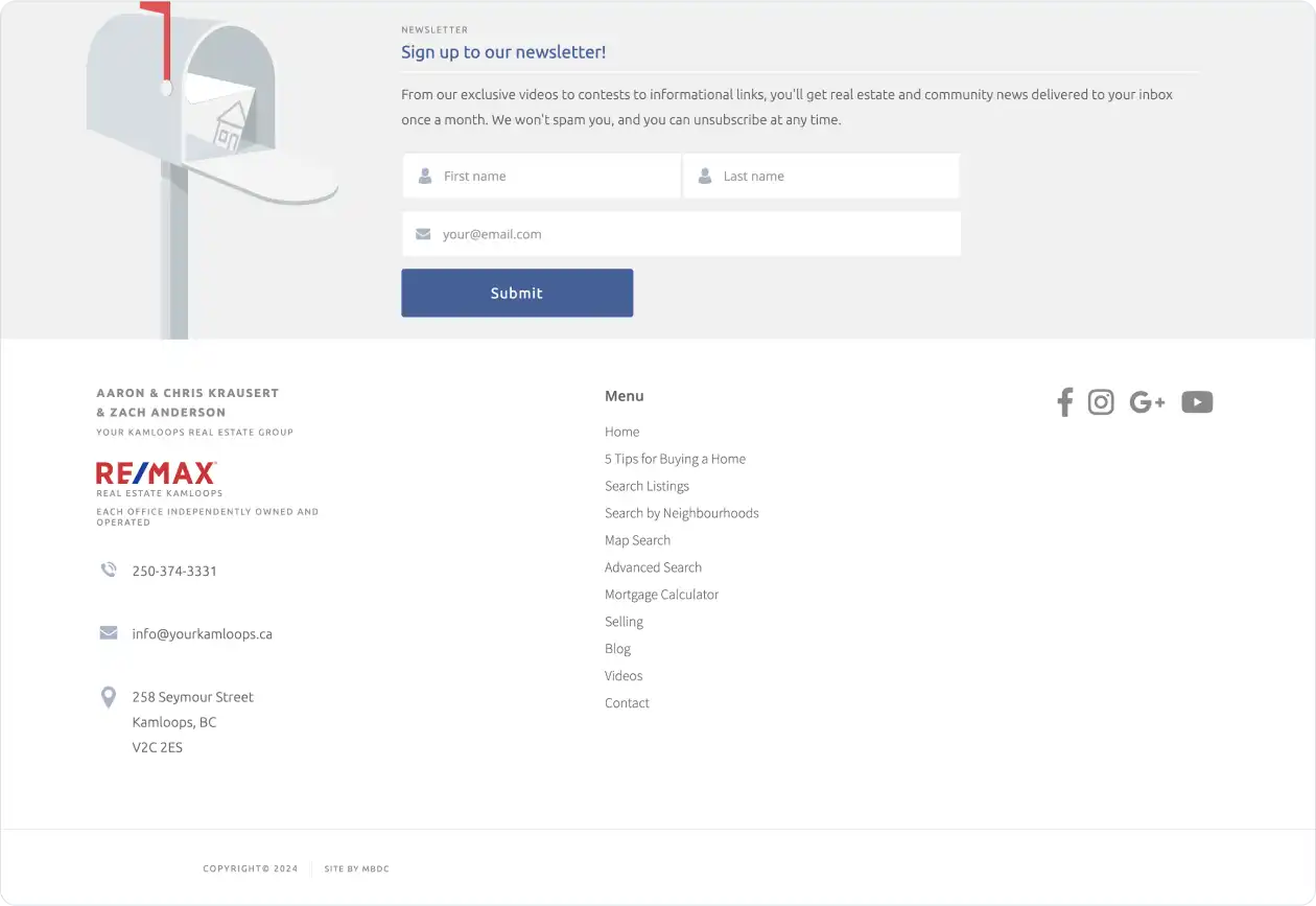 Sample screenshot of Your Kamloops website newsletter signup.