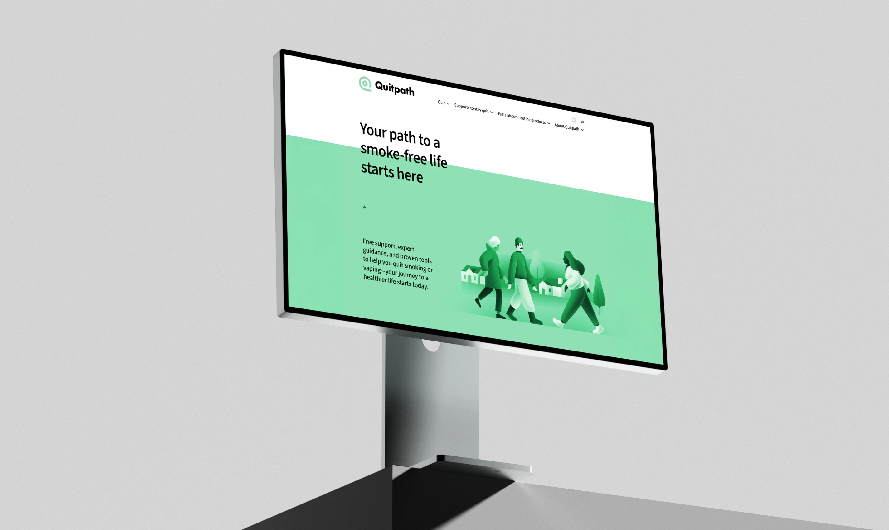 Quitpath homepage hero showing people walking together through a Yukon community, representing support on the journey to a smoke-free life.