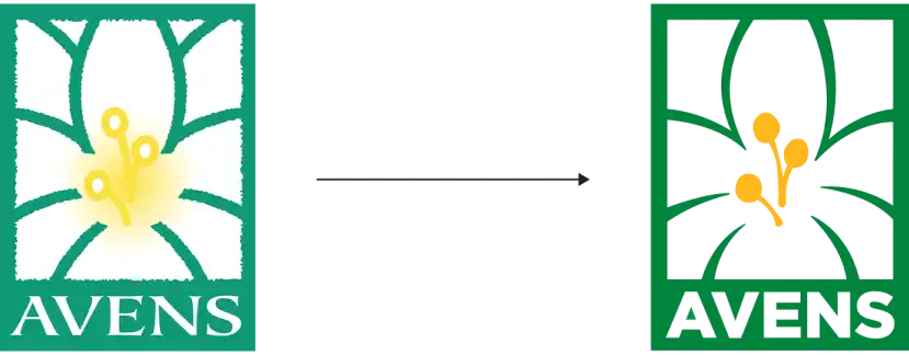 Avens old vs refreshed logo.