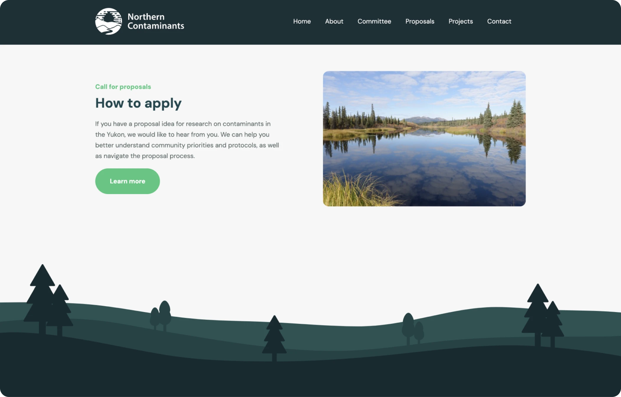 Sample screenshot of Northern Contaminants Program website call for proposals page.