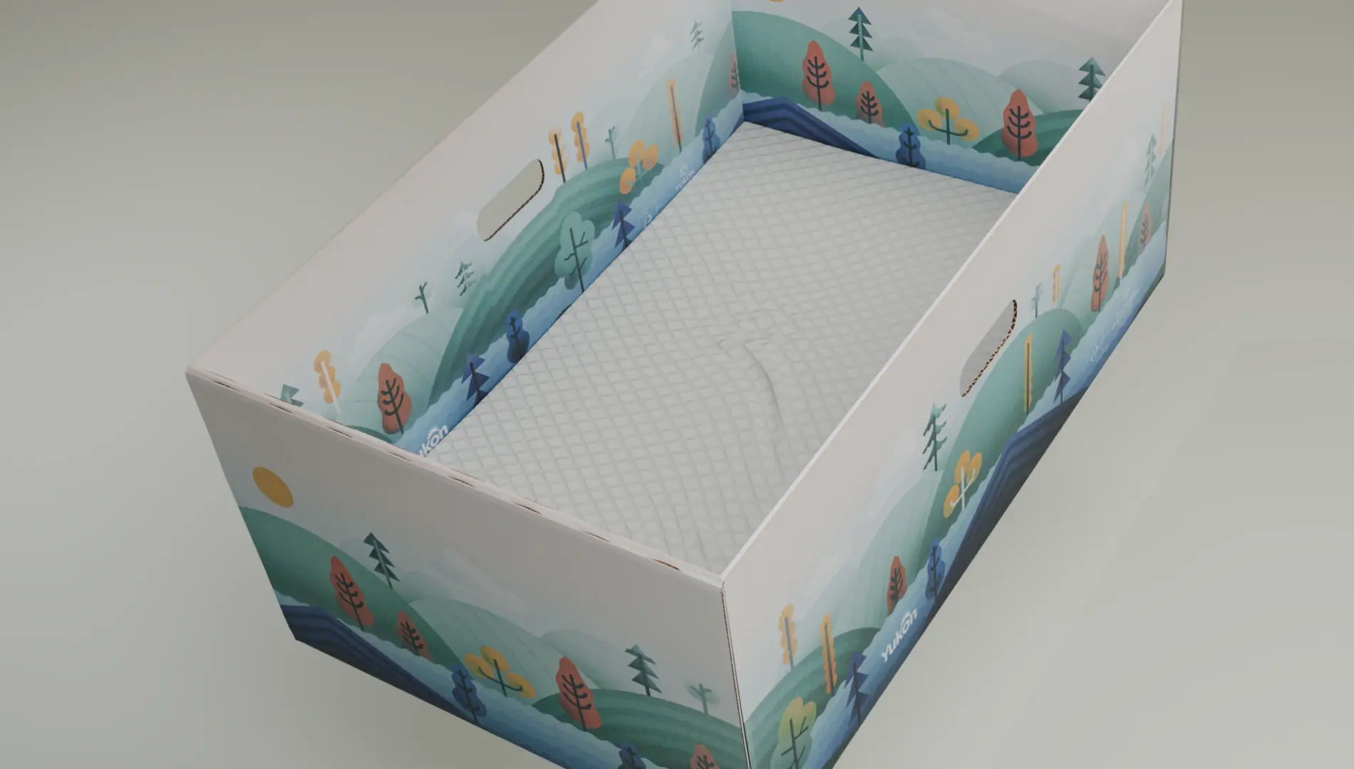 Photograph of a baby box with lid open.