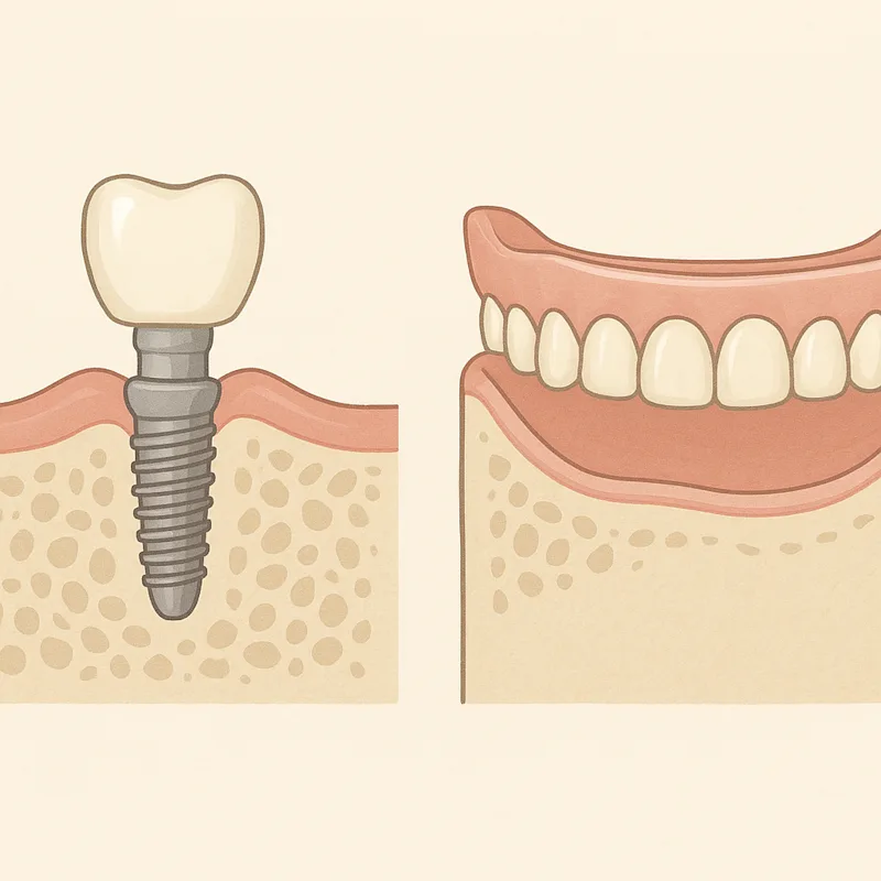 Corte comparando osso ao redor do implante e sob a dentadura