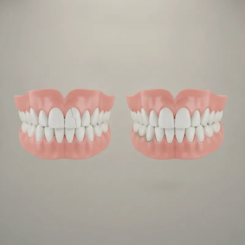 Comparação entre dentadura íntegra e prótese com sinais de desgaste