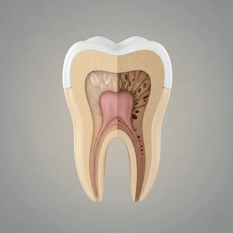 Oxidação interna da dentina causando escurecimento do dente morto