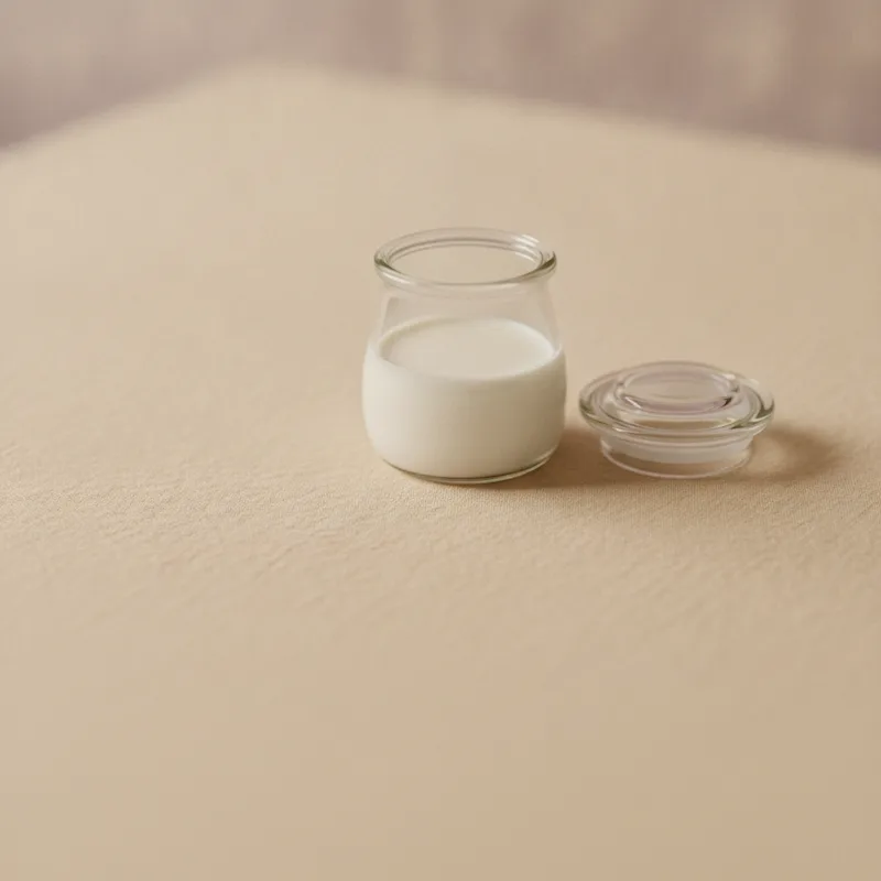 Pote de vidro com leite, meio para conservar o fragmento do dente
