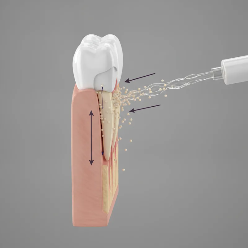 Mecanismo de Ação do Irrigador Oral em Corte Anatômico